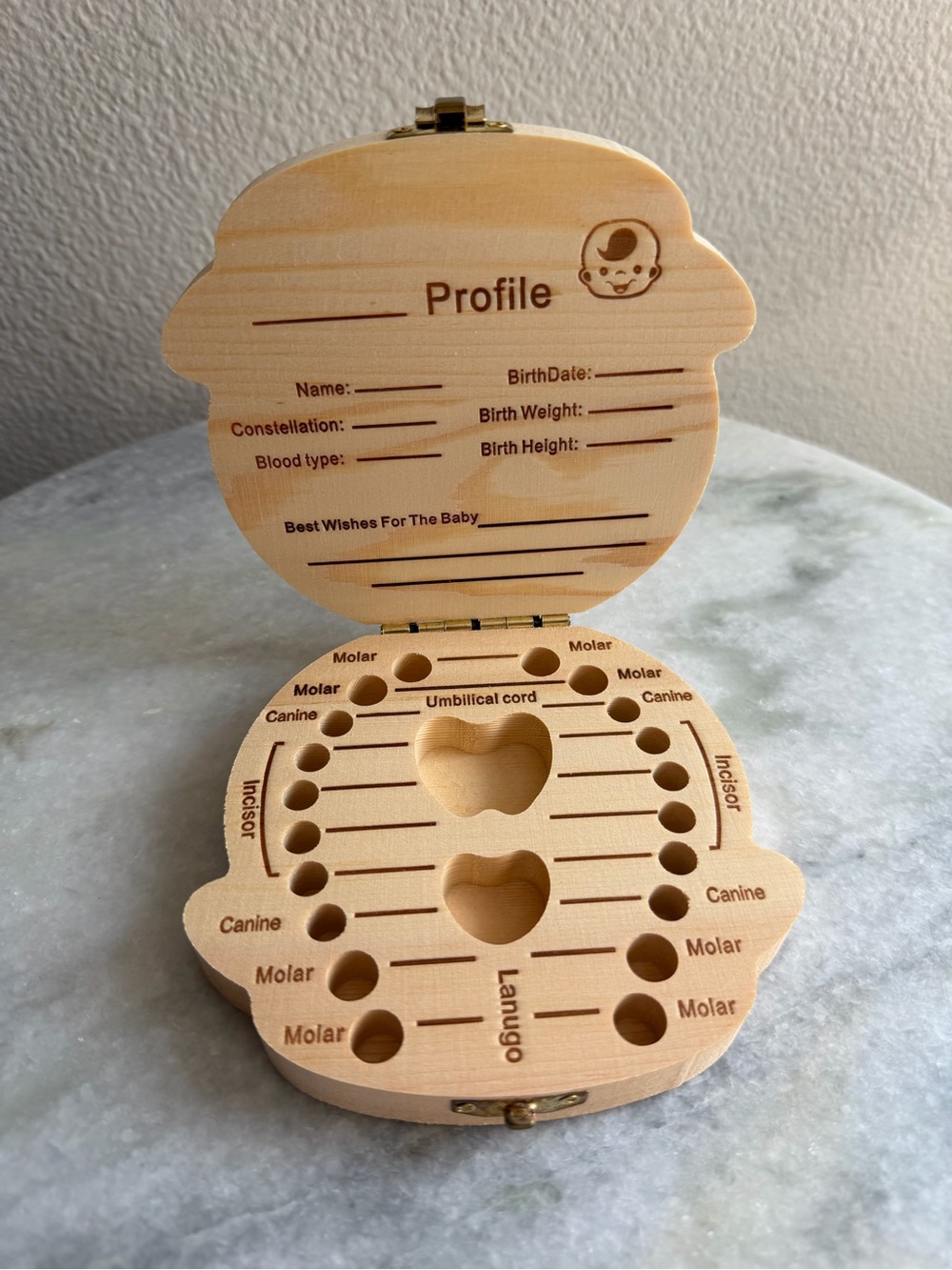 Baby Tooth and Hair Keepsake Box - Natural Wood